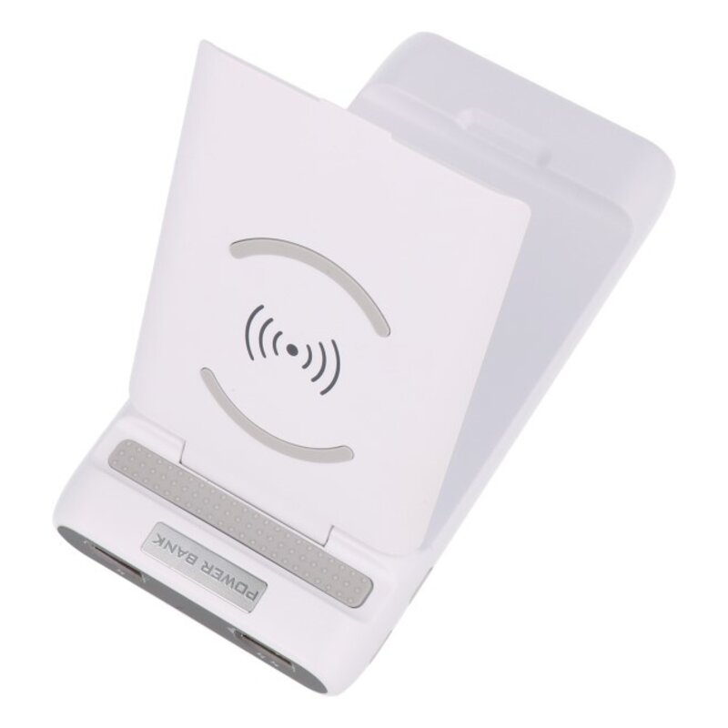 PowerBank + Draadloze Oplader + Bureaulader met Stand Wit