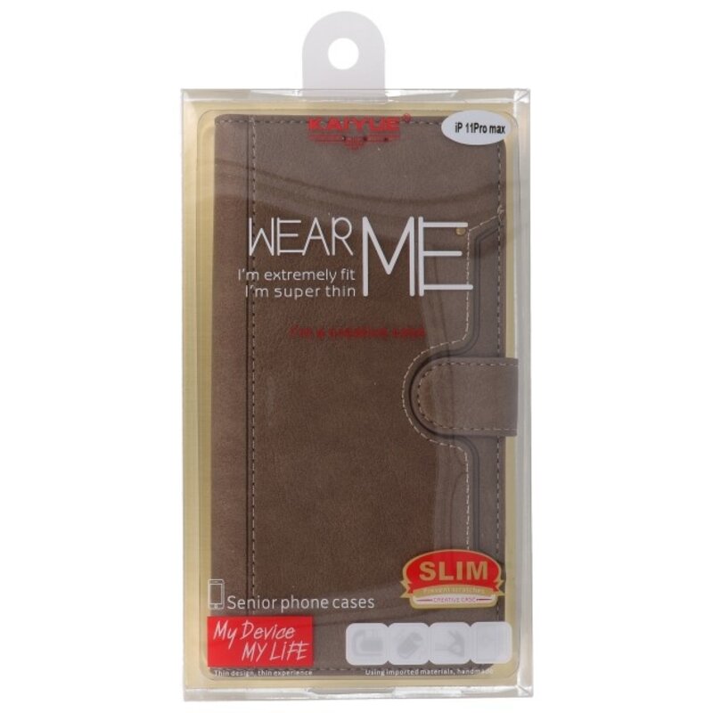 KAIYUE Luxe Portemonnee Hoesje voor iPhone 11 Pro Max Grijs