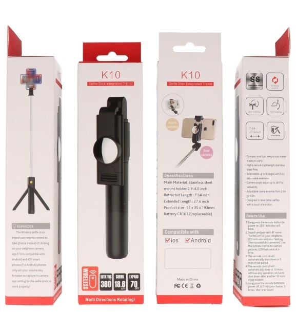 Bluetooth Selfie Stick (K10) Blanco