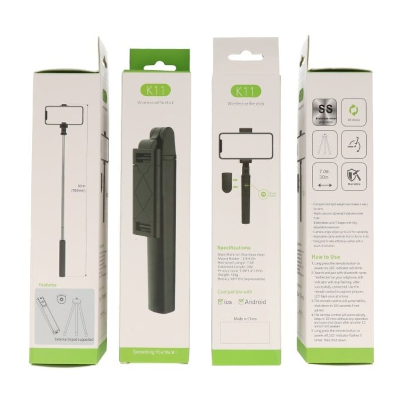 Bastone per selfie Bluetooth (K11) bianco