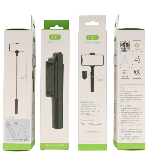 Bluetooth Selfie Stick (K11) Bianco