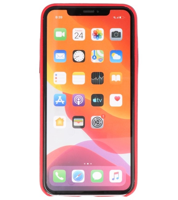 Leder Design TPU cover voor iPhone 11 Pro Max Rood