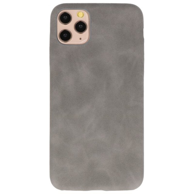 Leder Design TPU cover voor iPhone 11 Pro Max Grijs