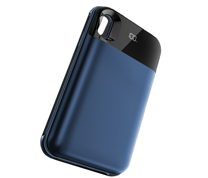 Batterie Power Bank + étui arrière pour iPhone X / Xs bleu