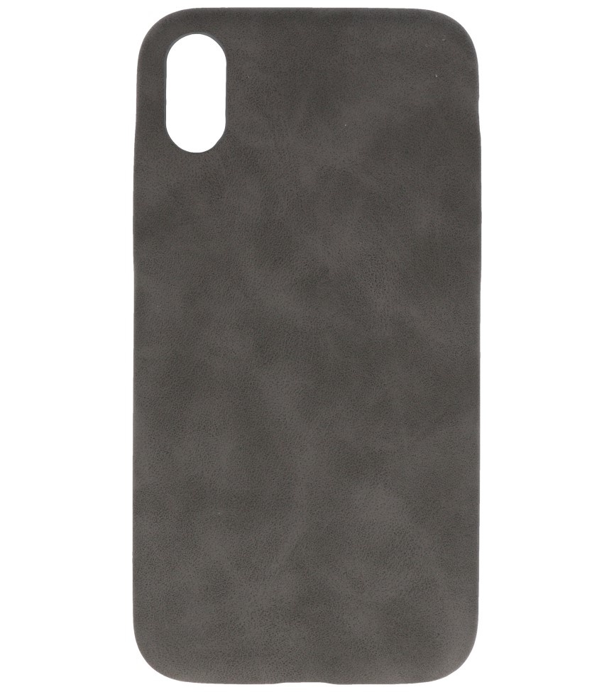 Cover in TPU di design in pelle per iPhone XR grigia