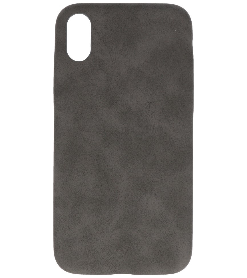 Funda de TPU de diseño de cuero para iPhone XR gris