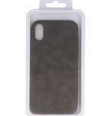 Leder Design TPU Abdeckung für iPhone XR Grey