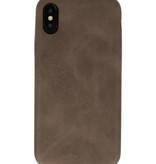 Coque en cuir TPU design pour iPhone X / Xs marron foncé