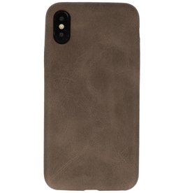 Coque TPU Design Cuir iPhone X / Xs Marron Foncé