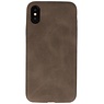 Coque TPU Design Cuir iPhone X / Xs Marron Foncé