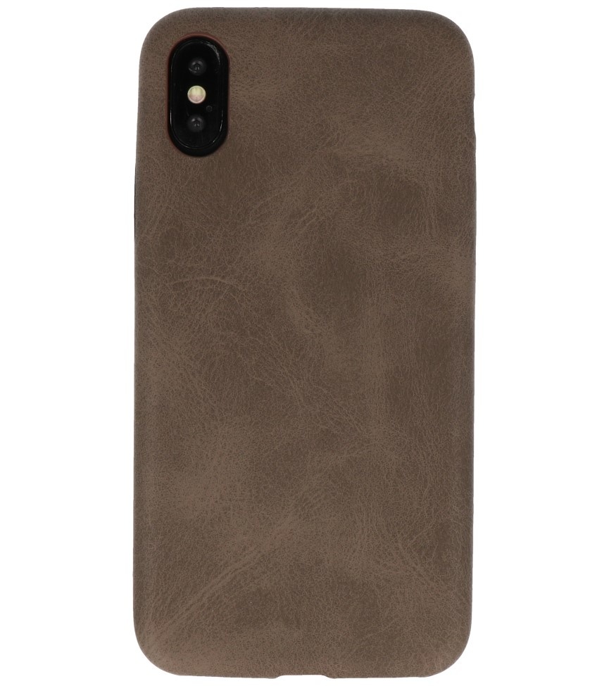 Funda de TPU de diseño de cuero para iPhone X / Xs Marrón oscuro