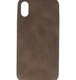 Coque en cuir TPU design pour iPhone X / Xs marron foncé
