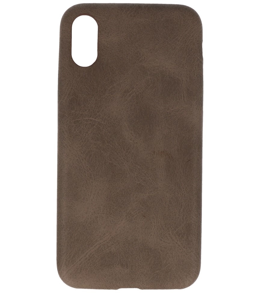 Funda de TPU de diseño de cuero para iPhone X / Xs Marrón oscuro