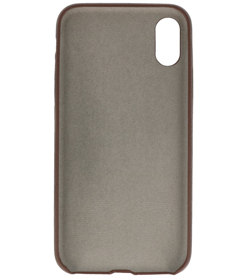 Coque en cuir TPU design pour iPhone X / Xs marron foncé