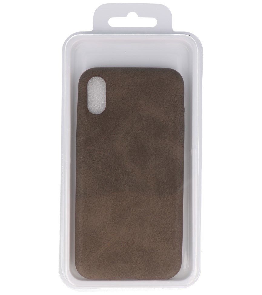 Læder Design TPU cover til iPhone X / Xs Mørkebrun