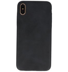 Leder Design TPU Abdeckung iPhone Xs Max Black