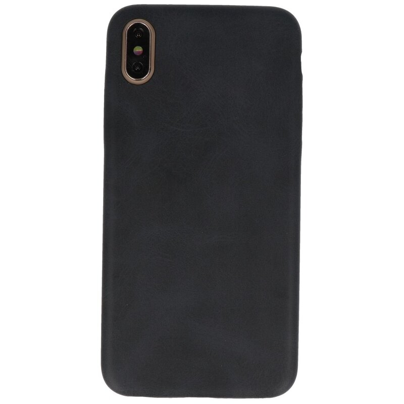 Læder Design TPU cover til iPhone Xs Max Black