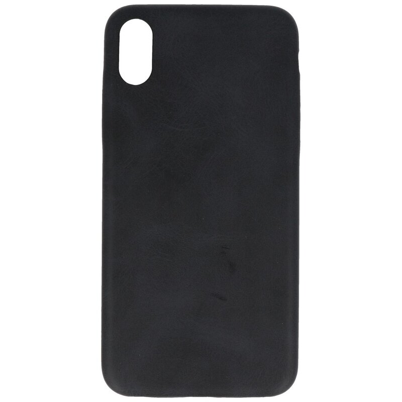 Leder Design TPU cover voor iPhone Xs Max Zwart