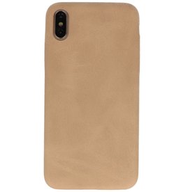 Coque TPU Design Cuir iPhone Xs Max Beige