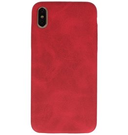 Leder Design TPU Abdeckung iPhone Xs Max Red