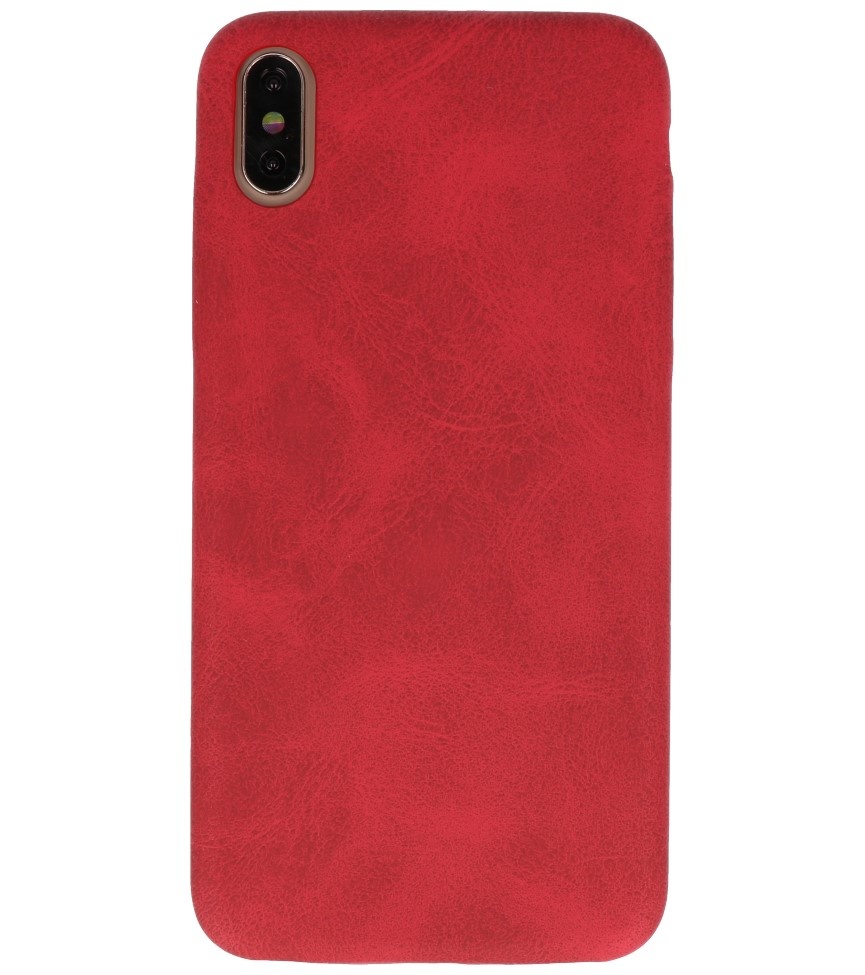 Leder Design TPU Abdeckung für iPhone Xs Max Red