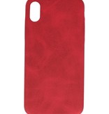 Leder Design TPU cover voor iPhone Xs Max Rood