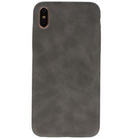 Leder Design TPU Abdeckung iPhone Xs Max Grey