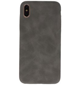 Leder Design TPU cover iPhone Xs Max Grijs