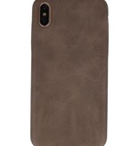 Leather Design TPU cover for iPhone Xs Max Dark Brown