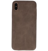 Leder Design TPU cover voor iPhone Xs Max Donker Bruin