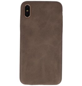 Leder Design TPU Abdeckung iPhone Xs Max Dunkelbraun