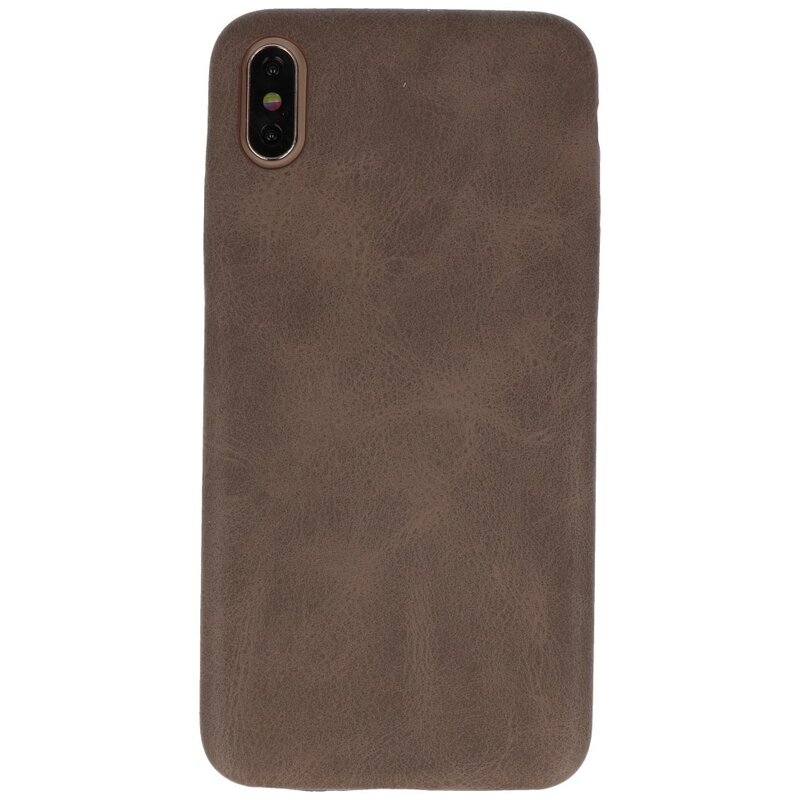 Leder Design TPU cover voor iPhone Xs Max Donker Bruin
