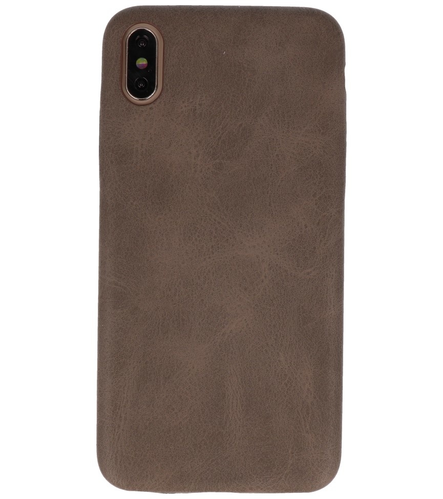 Cover in TPU di design in pelle per iPhone Xs Max marrone scuro