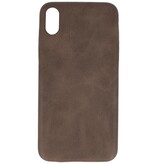 Cover in TPU di design in pelle per iPhone Xs Max marrone scuro