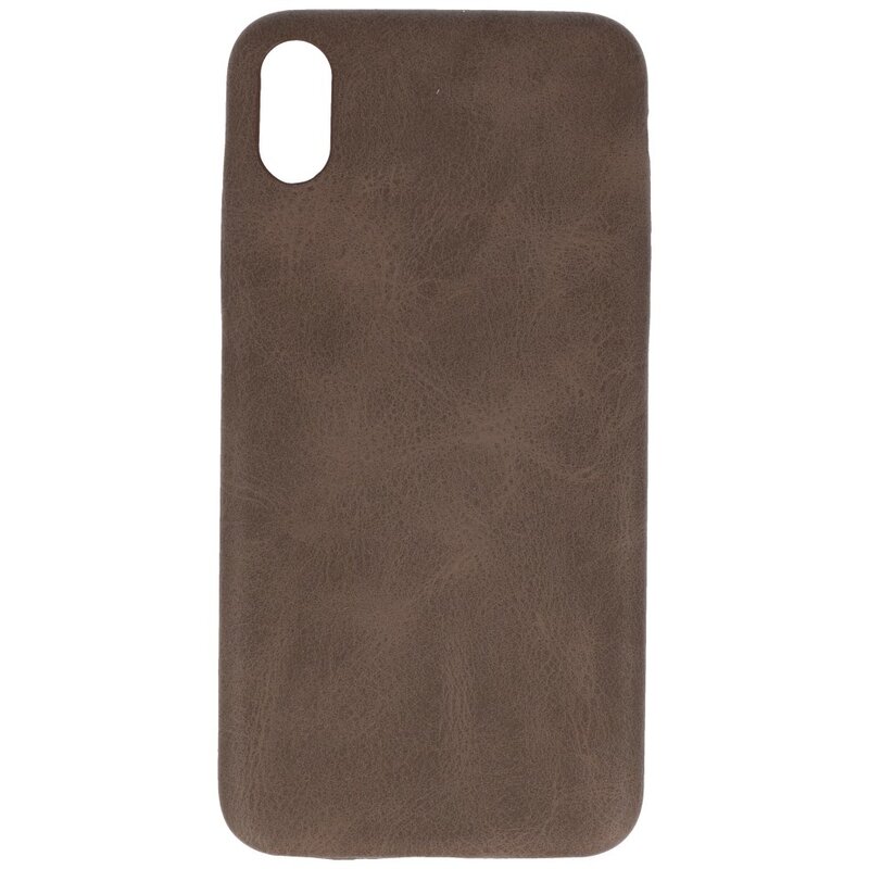 Leder Design TPU Abdeckung für iPhone Xs Max Dark Brown