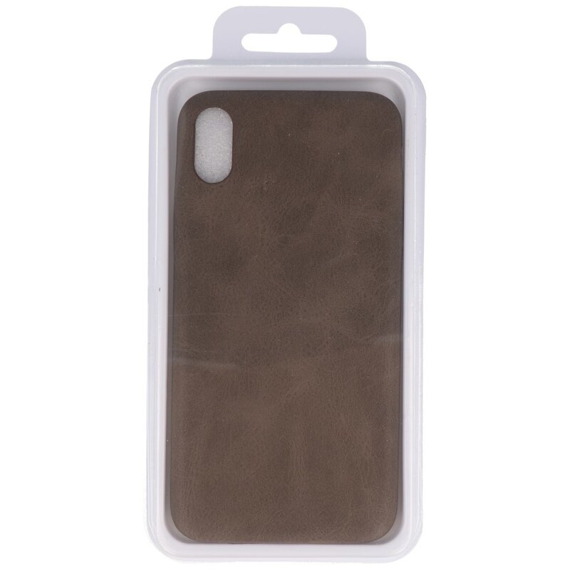 Coque en cuir TPU Design pour iPhone Xs Max Marron foncé
