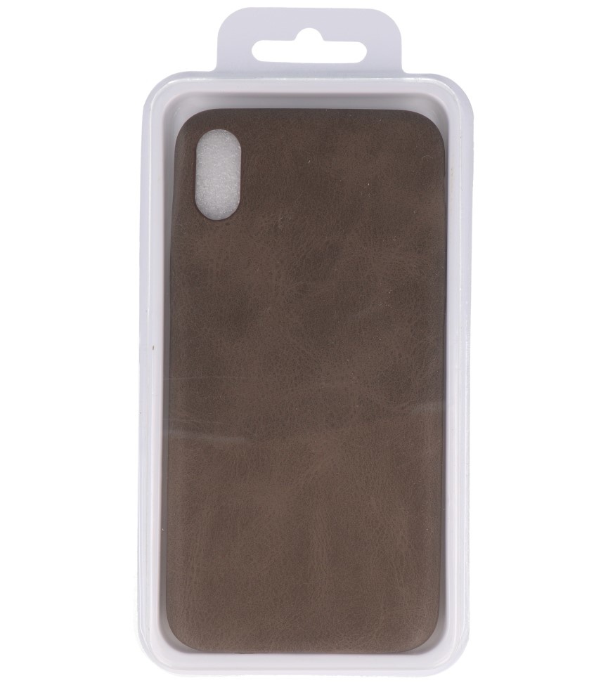 Leather Design TPU cover for iPhone Xs Max Dark Brown