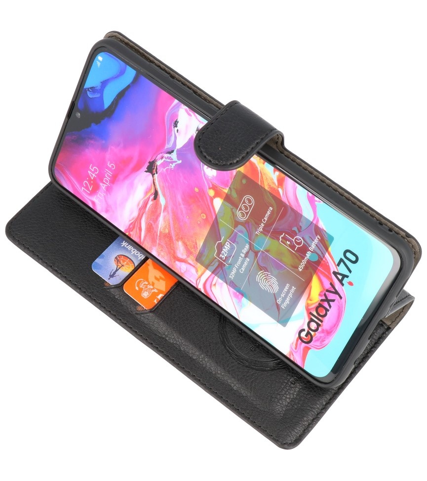 Luksus tegnebog til Samsung Galaxy A70 Sort
