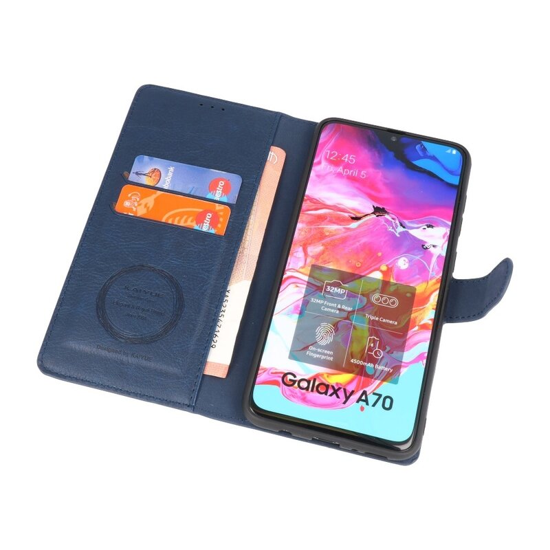 Etui Portefeuille de Luxe pour Samsung Galaxy A70 Navy
