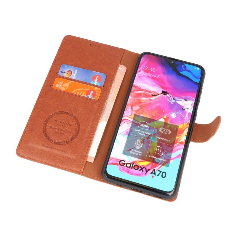 Luxury Wallet Case for Samsung Galaxy A70 Brown