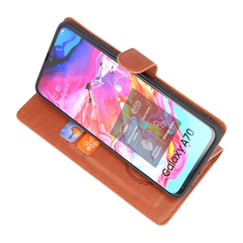 Luxury Wallet Case for Samsung Galaxy A70 Brown
