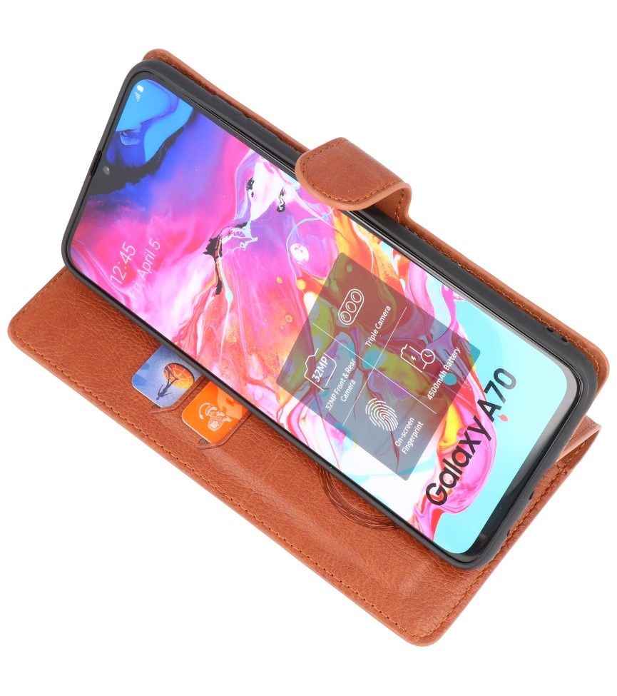 Etui Portefeuille de Luxe pour Samsung Galaxy A70 Marron