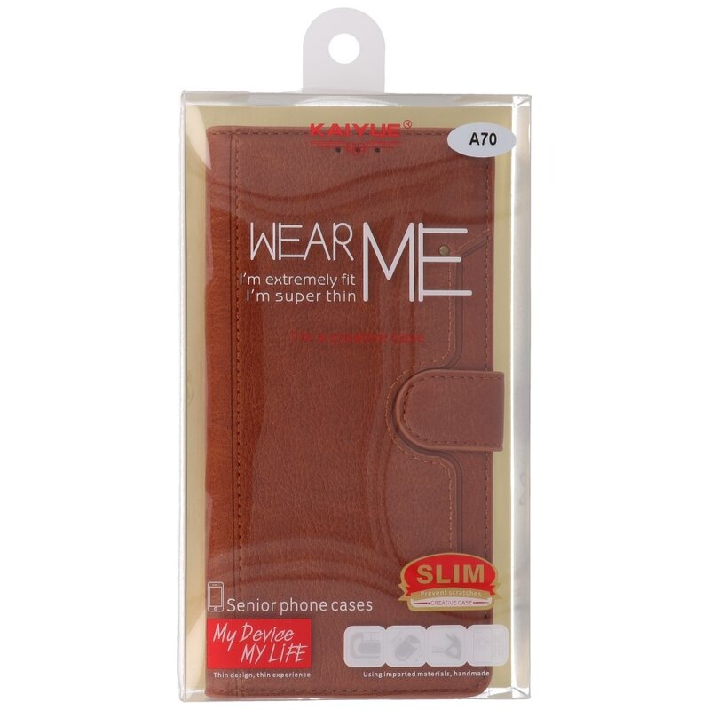 Luxury Wallet Case for Samsung Galaxy A70 Brown