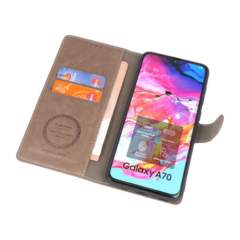 Funda billetera de lujo para Samsung Galaxy A70 gris