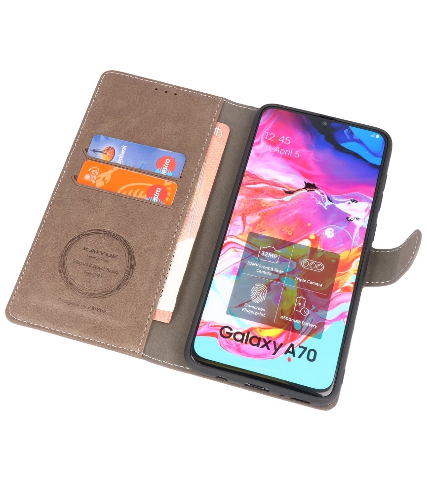 Luxury Wallet Case for Samsung Galaxy A70 Gray