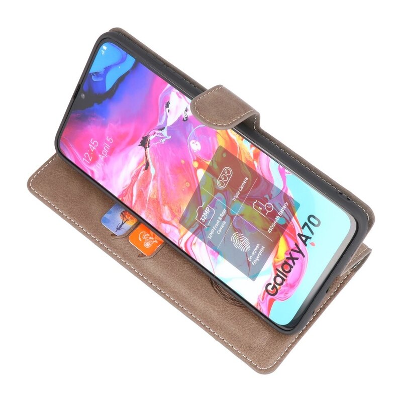 Luxury Wallet Case for Samsung Galaxy A70 Gray