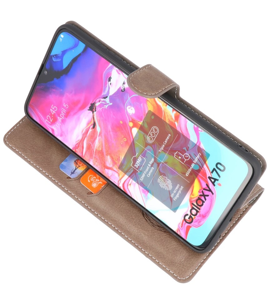 Luxe Portemonnee Hoesje voor Samsung Galaxy A70 Grijs