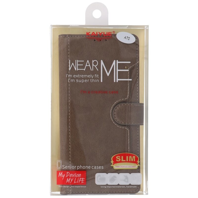 Luxury Wallet Case for Samsung Galaxy A70 Gray
