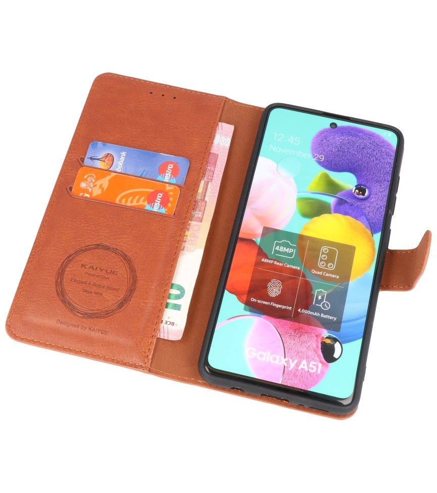 Luxury Wallet Case for Samsung Galaxy A51 Brown