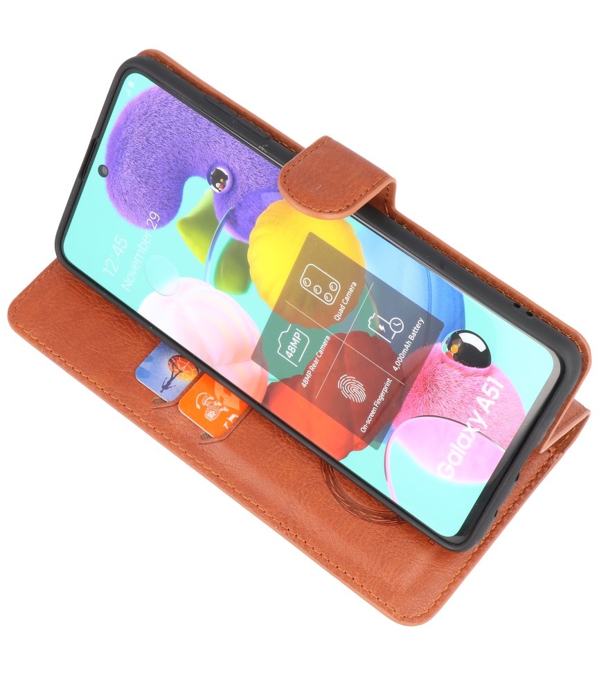 Luxury Wallet Case for Samsung Galaxy A51 Brown